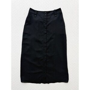 Converse Black Polka Dot Button Front‎ Midi Skirt Lined Pockets Size 4